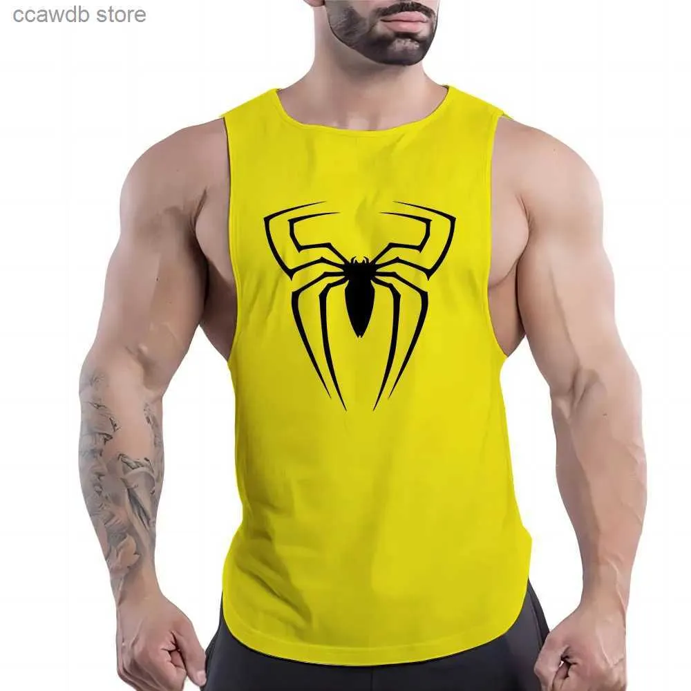 Tanques Masculinos Quatro Estações Ao Ar Livre Fitness Lazer Esportes Adulto Homens O Collar Colete American Cool Spider 2D Impresso Multi-Color Camisa Sem Mangas T2401