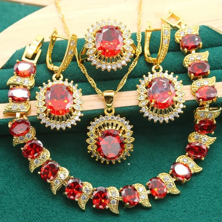 Sets Exquisite Gold Farbe Braut Schmuck Sets für Frauen Hochzeit Grün Zirkon Armband Ohrringe Halskette Anhänger Ring Urlaub Geschenk