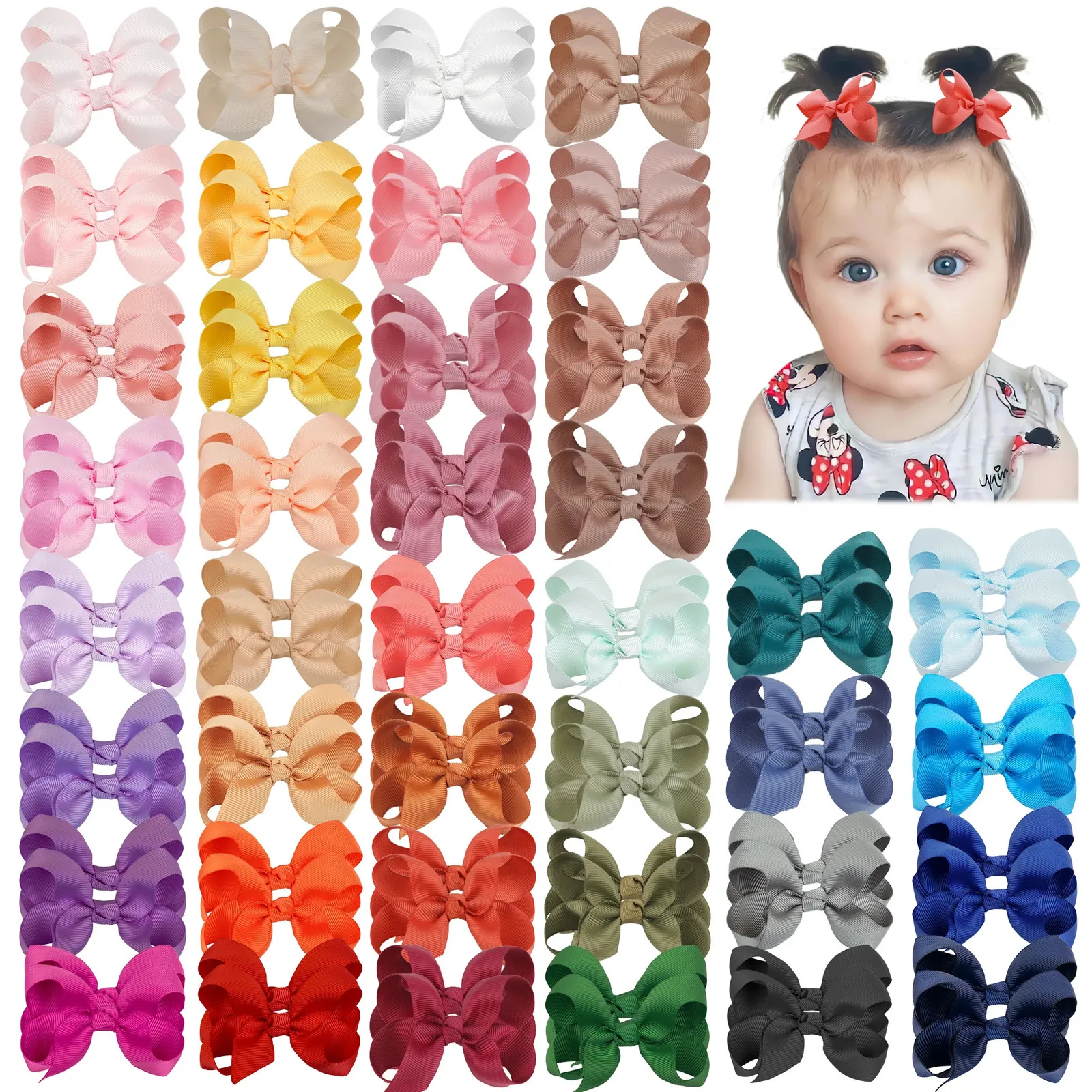 40/60/80pcs 3 Łokiny włosów klipsy mieszaj kolory Pigtail Bow Aligator Firs Clips for Baby Girl