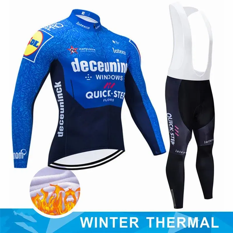 Sets Neue Deceuninck Quick Step Winter Thermo Fleece Radfahren Kleidung männer Jersey Anzug Outdoor Reiten Bike MTB Kleidung Trägerhose set