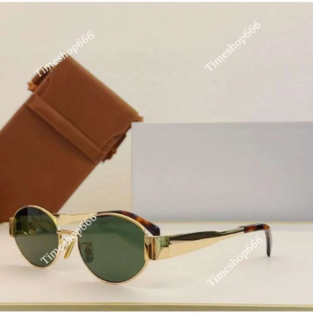 Sunglasses Womens Triomphe Oval Frame 2024 Women Metal Mirror Legs Green Lens Retro Small Round Frame Sexy Little original box