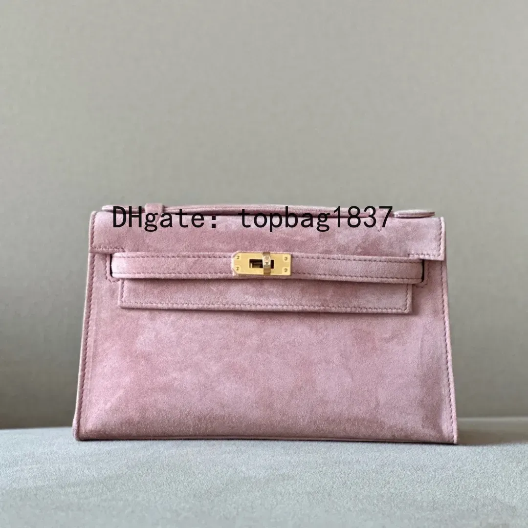Designer handbags bag 22cm crossbody 10A mirror quality Outer Stitching Brand total Handmade chamois pink Classic Large Capacity Limited edition suede with box