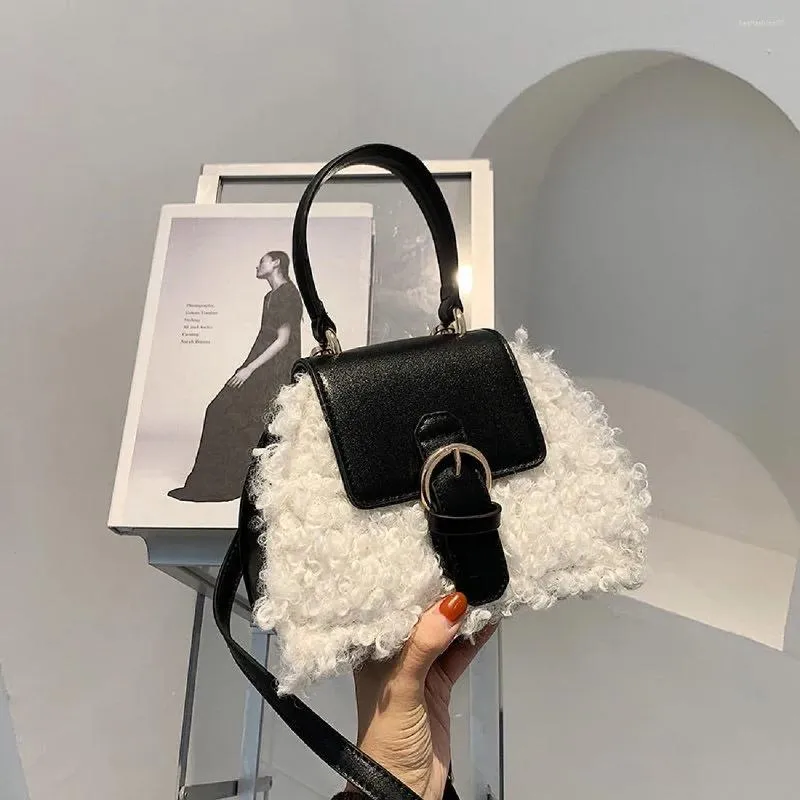 Borse per cosmetici Borse in lana di agnello autunno e inverno Borsa a tracolla portatile alla moda 2024 Versatile semplice, leggera, di lusso, di grande capacità