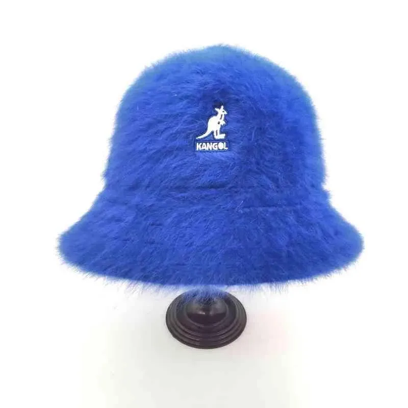 Chapéu de balde de pele de coelho feminino mais vendido kangol chapéu de bacia de pele de coelho senhoras calor individualidade tendência canguru bordado quente chapéu de pescador w5