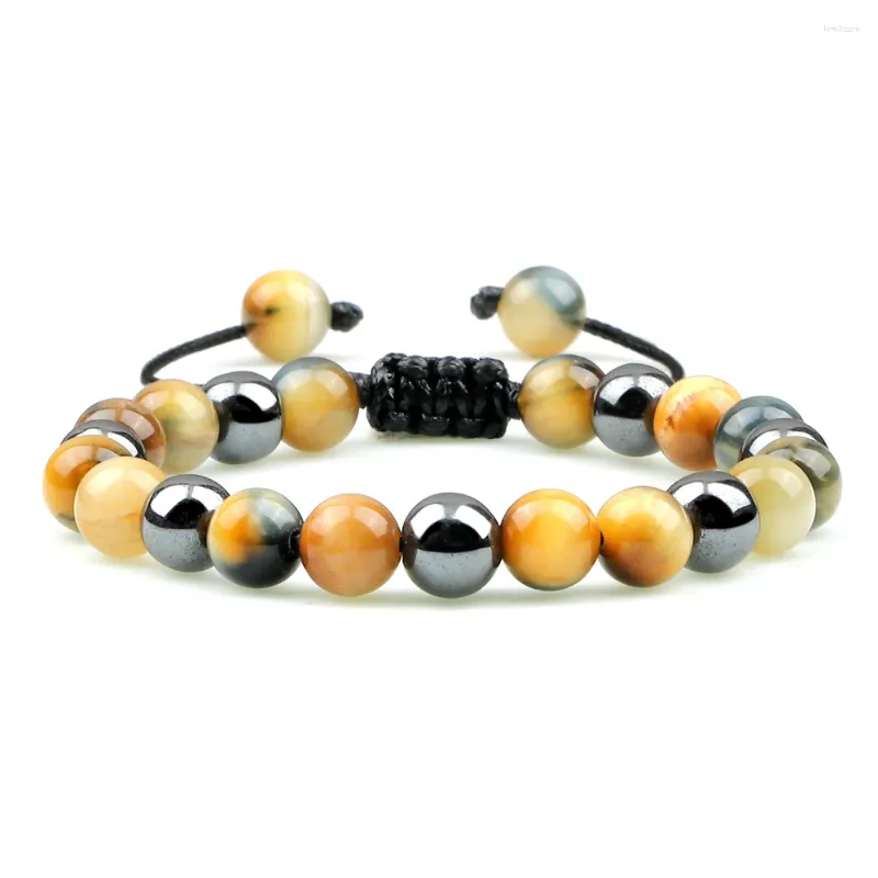 Strand 8mm multicolorido masculino olho de tigre pulseiras de pedra natural obsidiana hematita contas corda trançada pulseira para mulheres yoga jóias