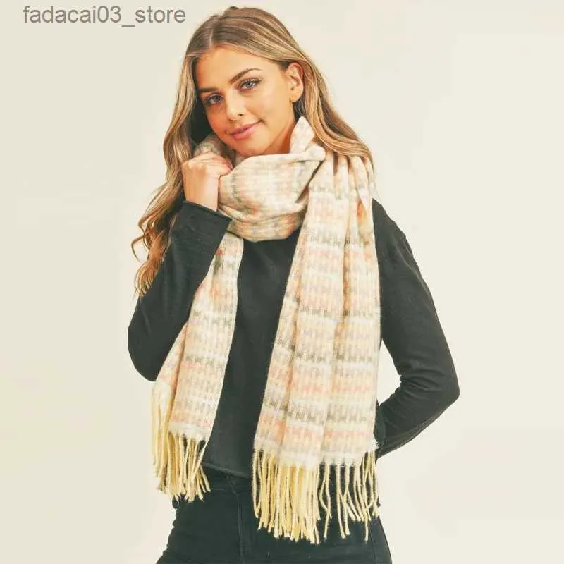 Sciarpe Sciarpa calda autunno inverno Sciarpa spessa e calda da donna in cashmere Plaid colorato Sciarpa resistente al freddo intrecciata morbida e delicata sulla pelle Q240111