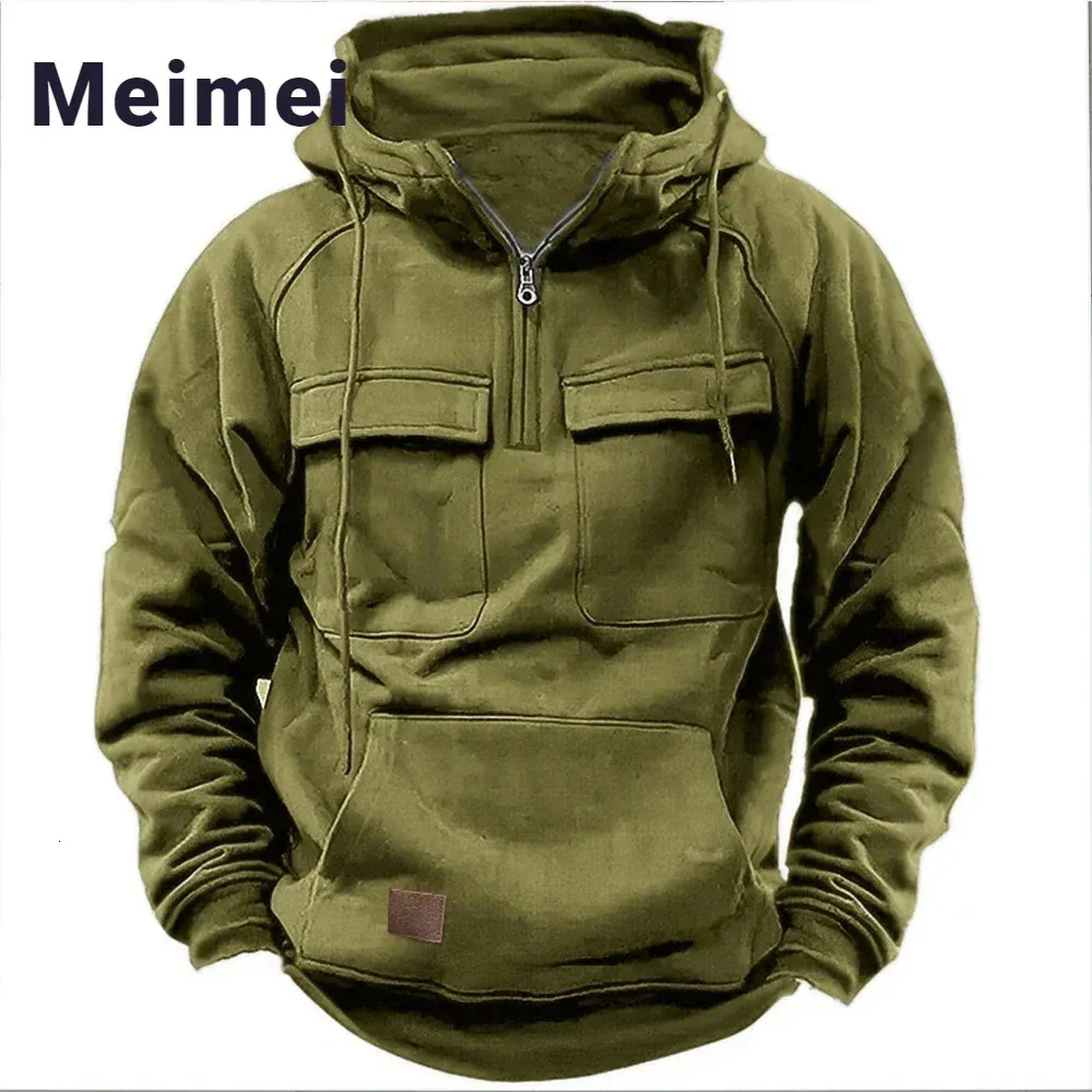 Pull à capuche Simple et décontracté pour hommes, couleur unie, tendance, manteau multi-poches pour jeunes européens et américains, 240111