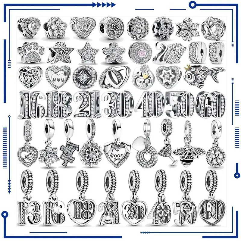 925 Silver Hot Selling Charm Lämplig för födelsedagsmycken som gör Pan Original Armband Zircon Digital Charm Pärlor Lämpliga för DIY -kvinnor gratis frakt