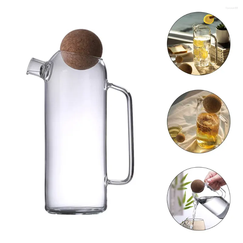 Set di stoviglie Brocca in vetro grande da 1200 ml con coperchio Tappo in sughero Caraffa per acqua fredda resistente al calore per barattolo di bevande Bollitore per il tè