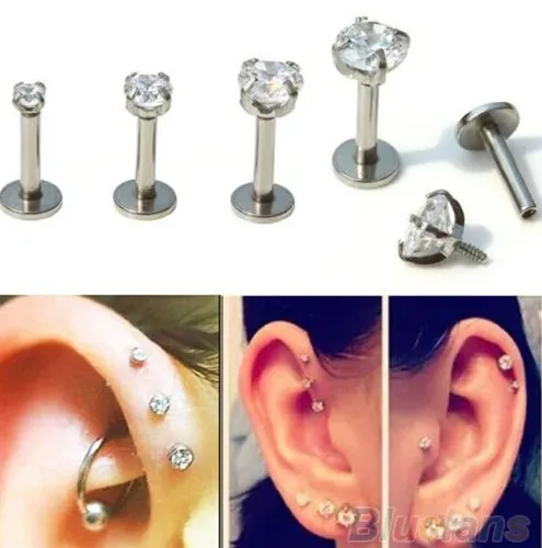 60st Gold Color Steel Rose Labret Lip Ring Zircon Anodised Internt gängad CZ Gem Monroe 16G Tragus Helix Ear Piercing 240110