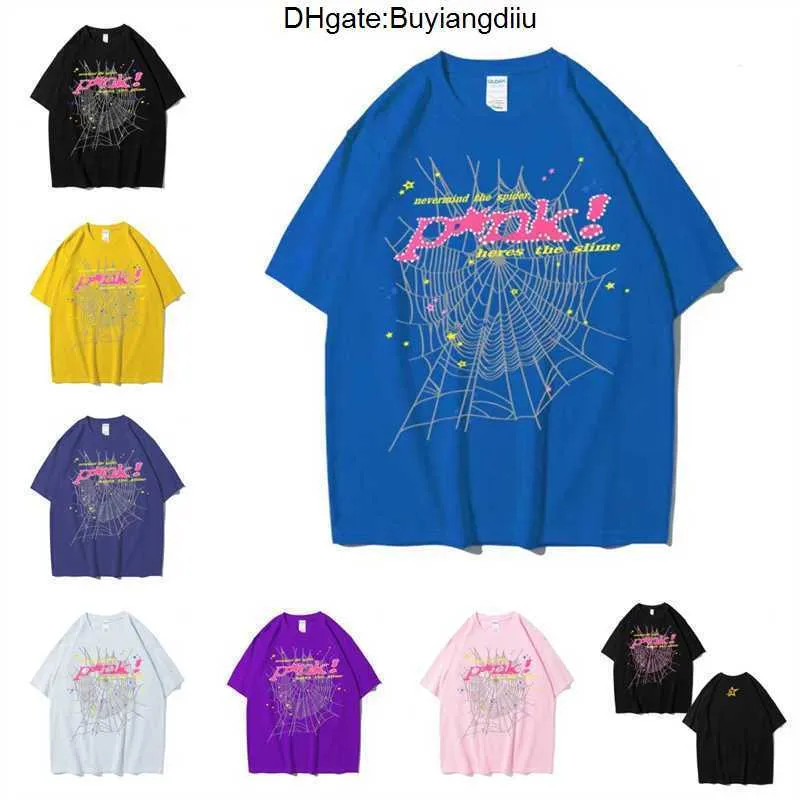 Vêtements de mode de créateurs Hip hop T-shirts T-shirts Young Thug Star Même Sp5der 555555 T-shirt rose Eagle T-shirt à manches courtes 6JGA
