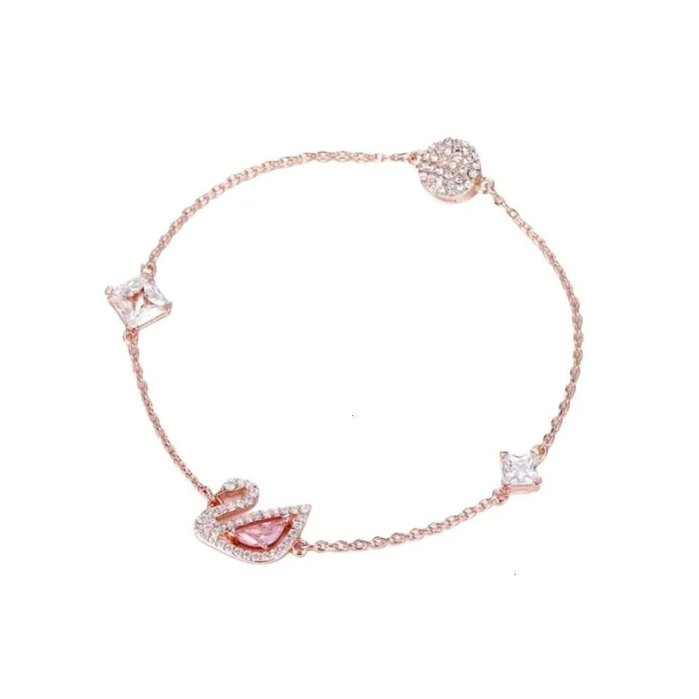 Swarovskis armband designer smycken kvinnor original högkvalitativ charmarmband rosguld rosa romantiska svanarmband