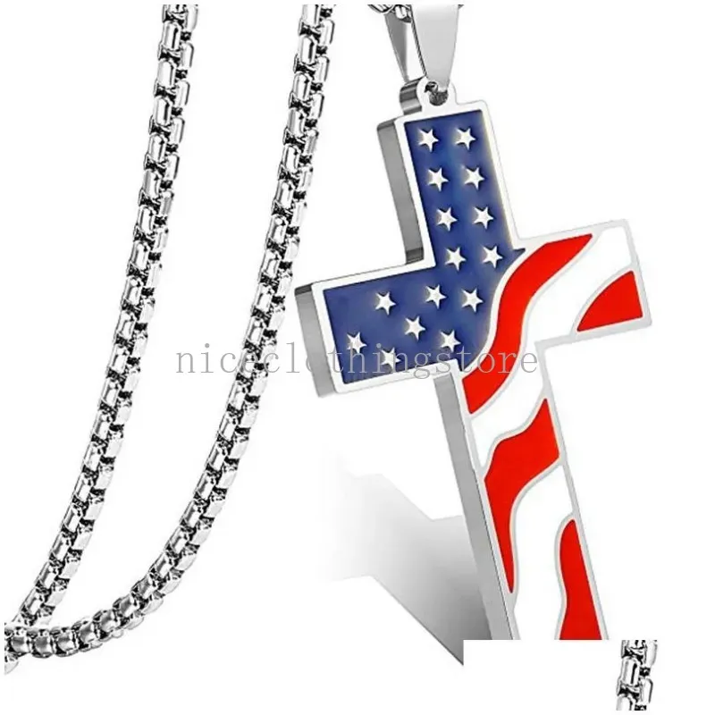 Collane con ciondolo Collana con croce bandiera americana in acciaio inossidabile uomo donna Punk Usa geometrico gioielli da donna da uomo