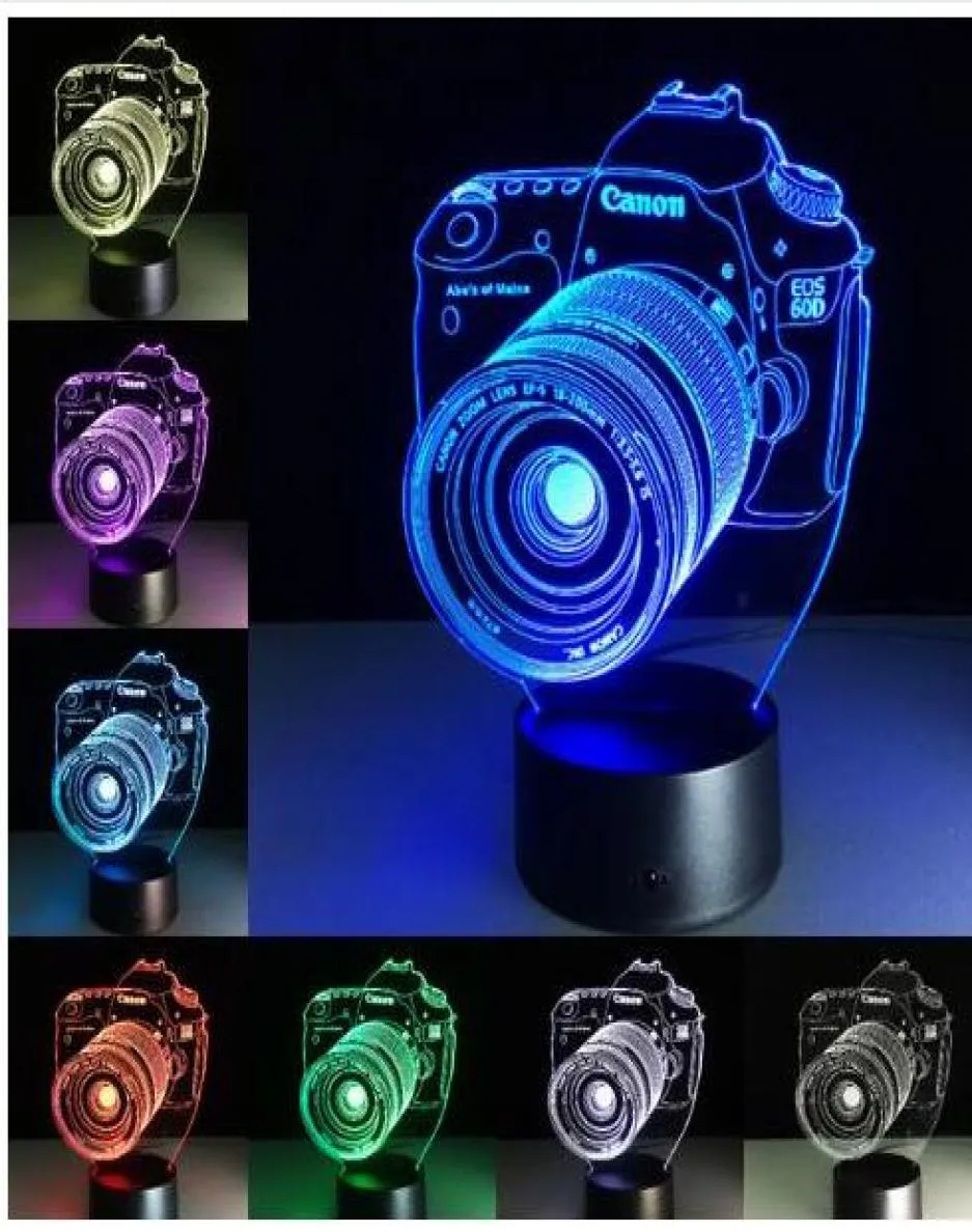 Novelty Gifts 3D Acrylic Entertainment camera illusion LED Lamp USB Table Light RGB Night Light Romantic Bedside Decoration lamp3143072