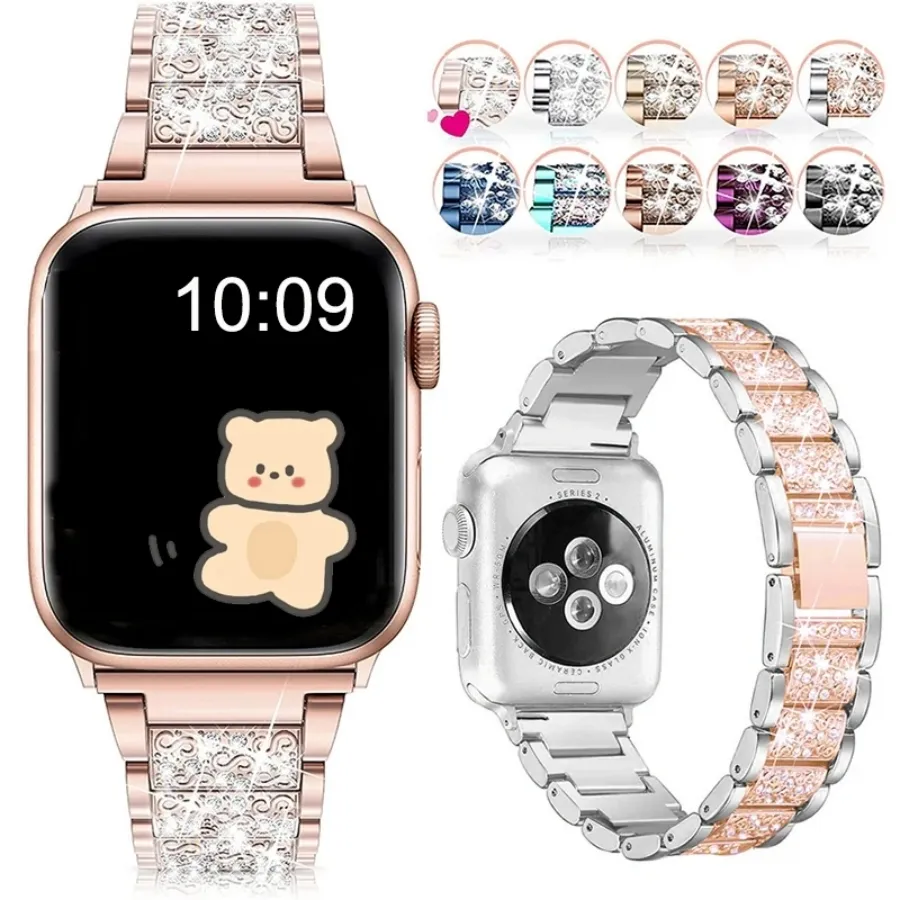Роскошный ремешок для браслета с кристаллами и бриллиантами для Apple Watch Ultra, 49 мм, ремешок 8, 7, 41 мм, 45 мм, 38/42 мм, 40 мм, 44 мм, iwatch Series 6, 5, 4, 3, стальные женские запястья