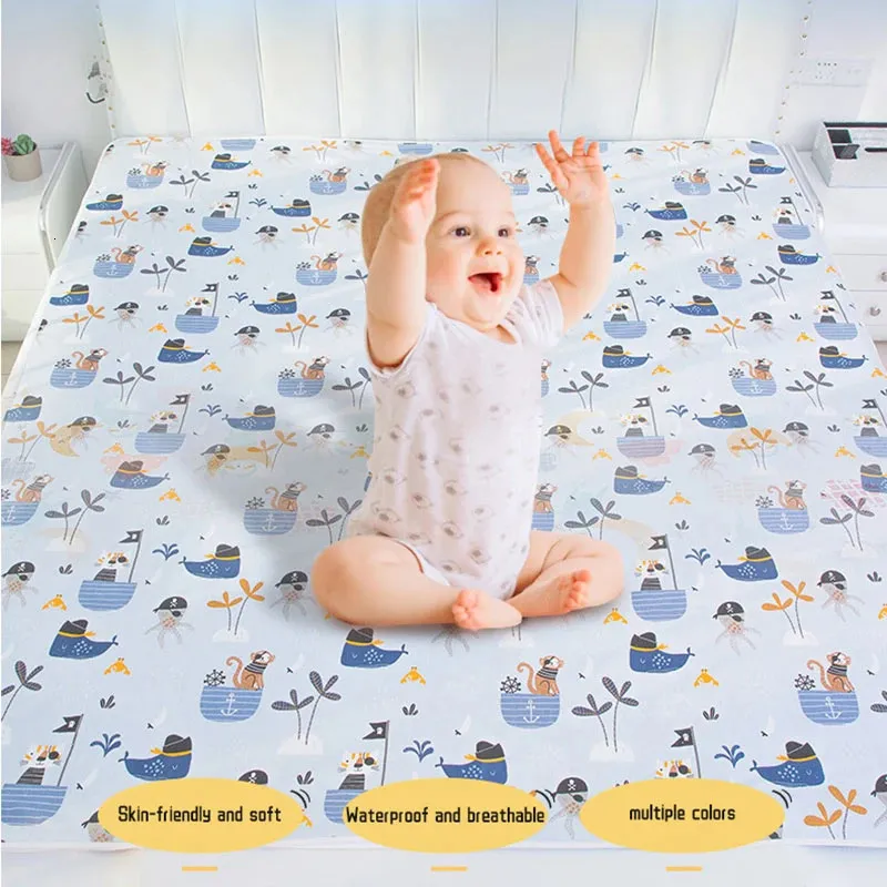Bomullsbaby blöja byte av ark kuddar tvättbara vattentäta över natten skyddsplattor golvspel för barn blöja mattor 240111