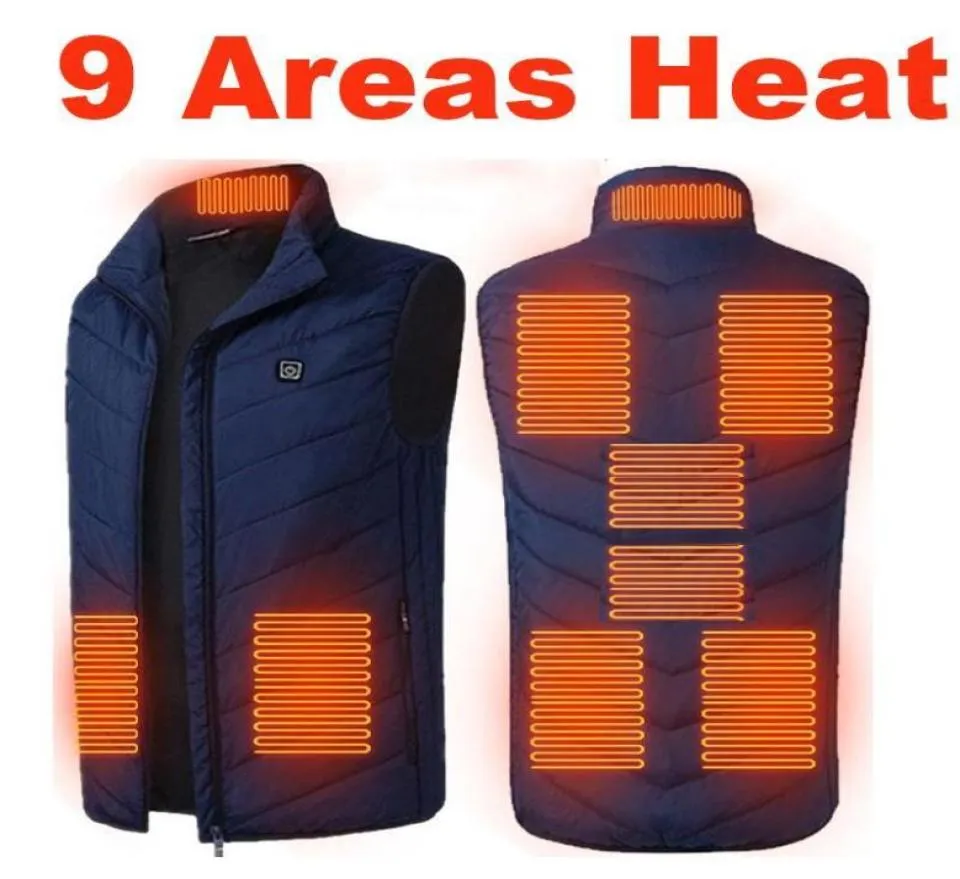 Outdoor TShirts 9 Areas Heated Vest Men Electric USB Waistcoat Woman Coat Feather Thermal Jacket Heating Gilet9134811