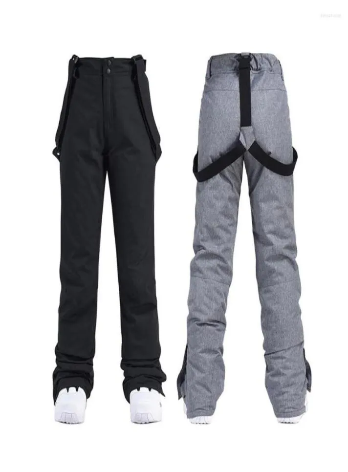 Лыжные штаны для мужчин и женщин, лыжные ветрозащитные водонепроницаемые зимние утепленные снежные брюки для спорта на открытом воздухе, сноубординг, дышащие брюки с ремешком, унисекс9709226
