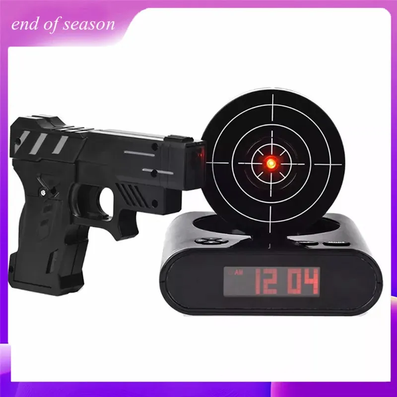 Elektronik Desk Clock Digital Gun Alarm Clock Gadget Target Laser Shoot för barns väckarklocka Bord Awakening 240110