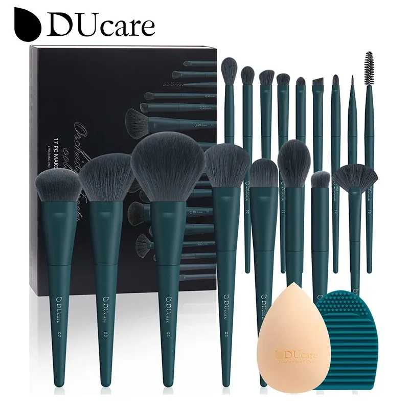 Ducare Professional Makeup Brushes Kits Syntetiska hår 17 st med svamprengöringsverktygsplatta för Cosmetics Foundation Eyeshadow 240111