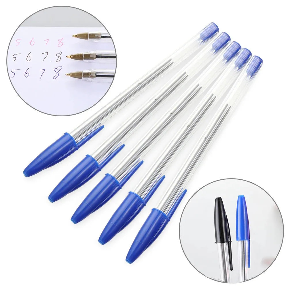 510 pièces 10mm stylos à bille bleu noir en plastique stylo à bille étudiant cadeau école fournitures de bureau longue durée écriture lisse 240111