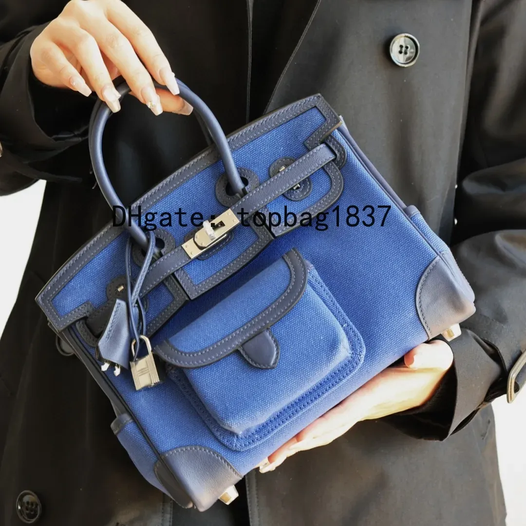 Designer tote bag 25cm 10A mirror quality blue colors total Handmade Premium Wax Line Multi-functional handbag cloth patchwork special customized style with box