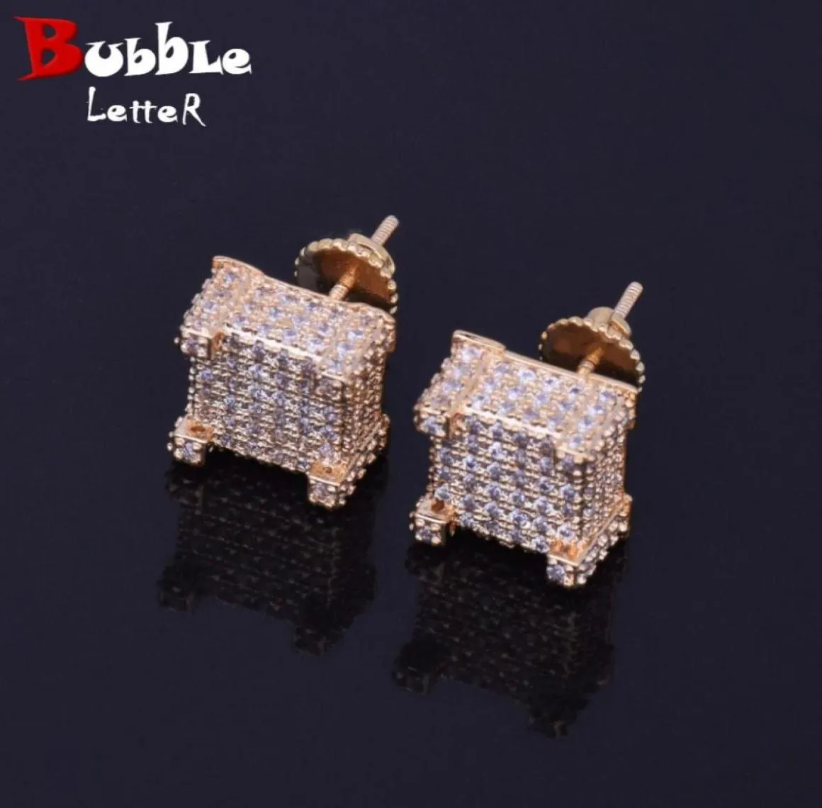 10MM Zircon Earring Men Stud Gold Color Material Copper Screw Push Back Hip Hop Jewelry Rock Street14589955478121