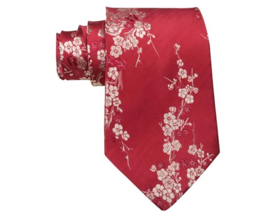 最新の桜の花のジャキュードは、ハイエンドの天然マルベリーシルク本物のシルクブロケードメンズ標準ファッションネックタイズビジネスGI9361469