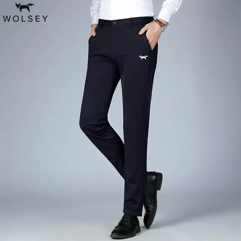 Outono inverno homens wolsey golf terno calças para homens estiramento negócios calças casuais masculino calças retas preto azul cinza 240111