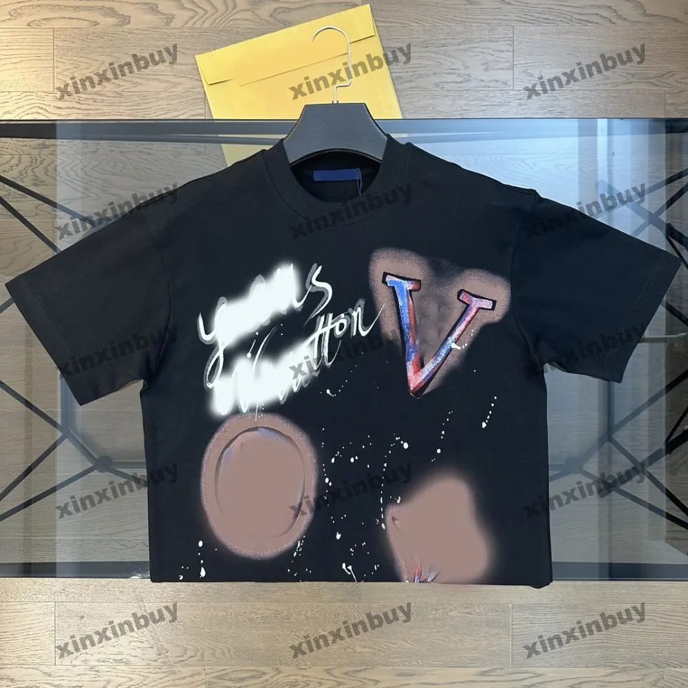 Xinxinbuy 2024 Men Designer Tee Tシャツグラフィティペインティングレター印刷1854女性ブラックホワイトブルーレッドXS-L