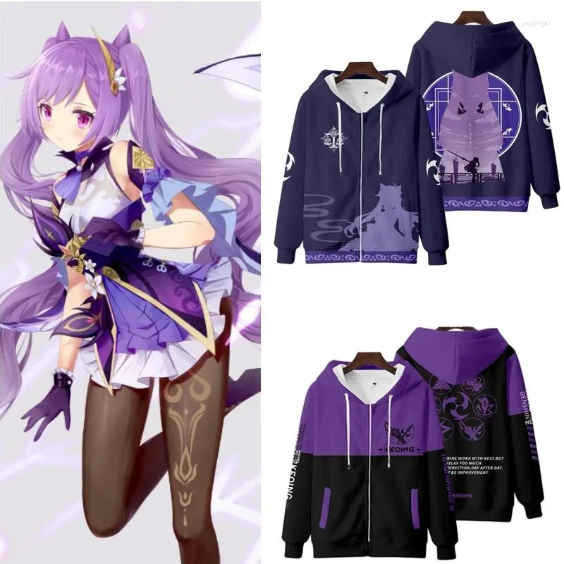 Heren Hoodies Genshin Impact 3D Print Zip Up Dames/Mannen Hoodie Sweatshirt Street chic Hip Hop Keqing Cosplay Rits Capuchon Mannelijke