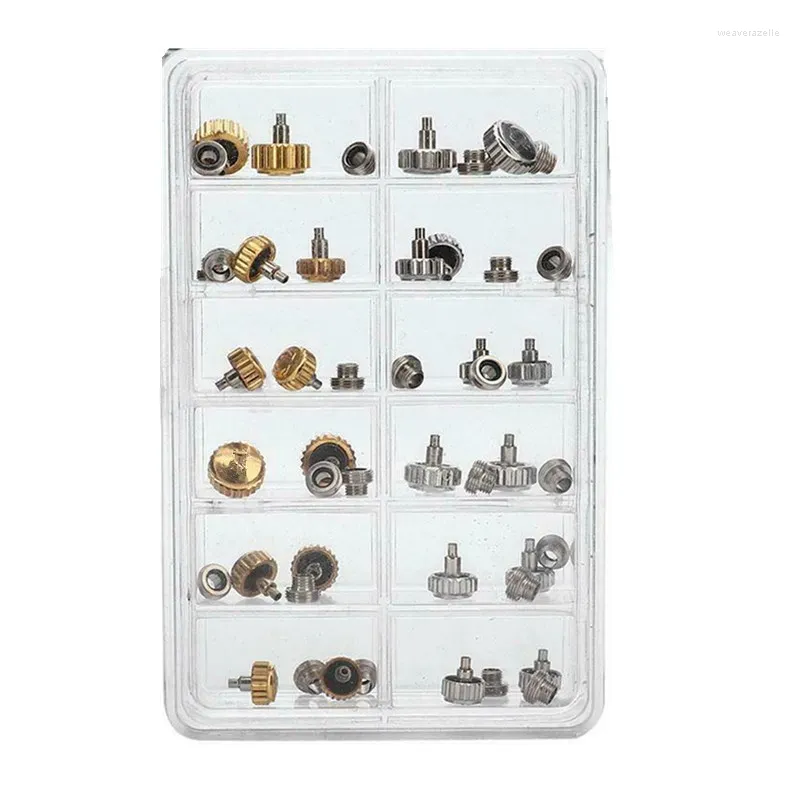 Uhr-Reparatur-Sets, 48 Teile/schachtel, Splitter-Gold-Krone, Chronographenknopf, Flachkopf-Werkzeug, Ersatzteilversorgung für Uhrmacher