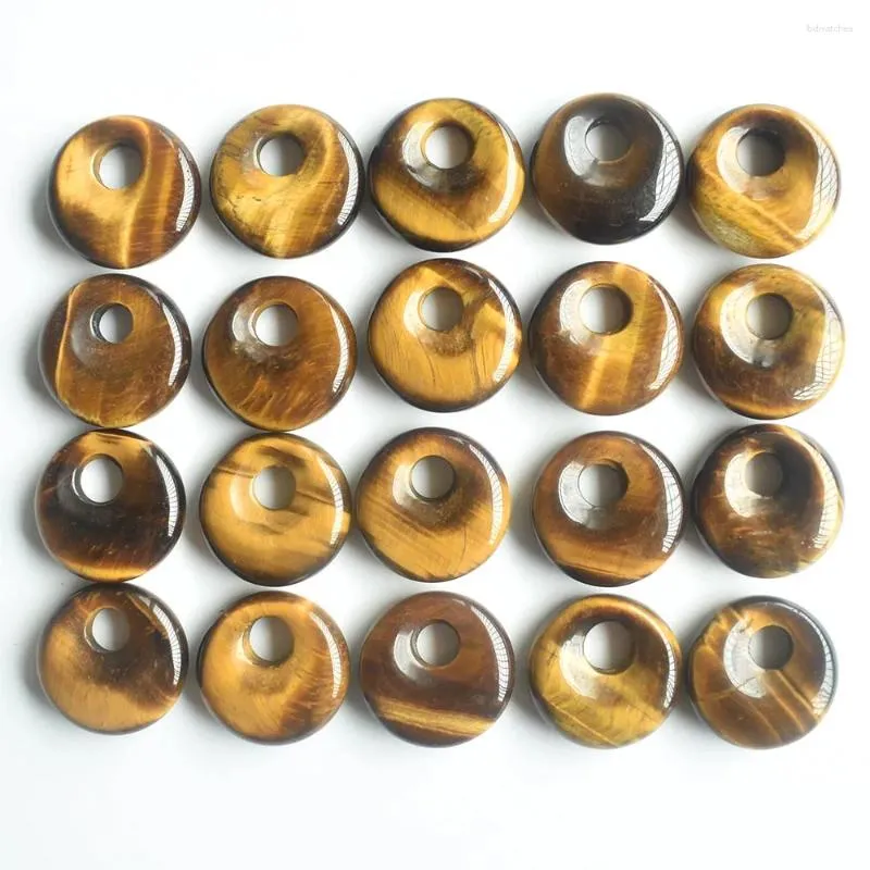 Pendentif colliers bonne qualité naturel oeil de tigre pierre Gogo beignet charmes pendentifs perles 18mm pour la fabrication de bijoux en gros 20 pièces/lot