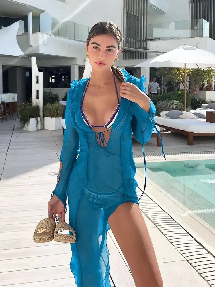 beach club maxi dress Tie Front Bikini Set - Tropical Diaries main image 0