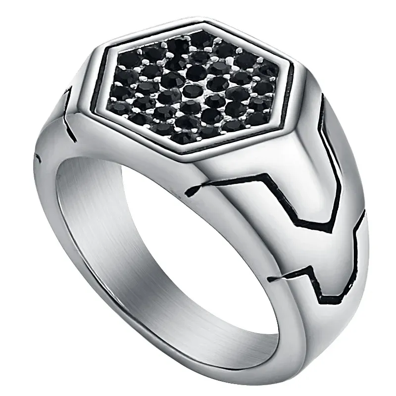 Chevalière pour hommes, bague géométrique Simple avec cristaux noirs, or jaune 14 carats, argent/sceau doré, bijoux