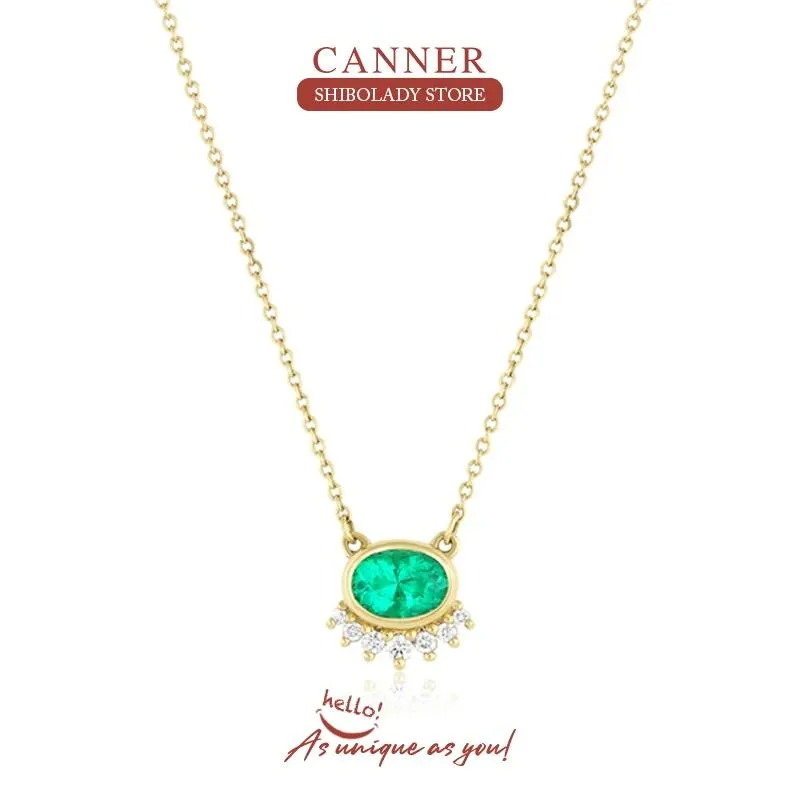 قلادة Canner Emerald Crystal 925 Sterling Silver Necklace for Women Bijou Rock Punk Pendente Long Chain Wedding Jewels Huder