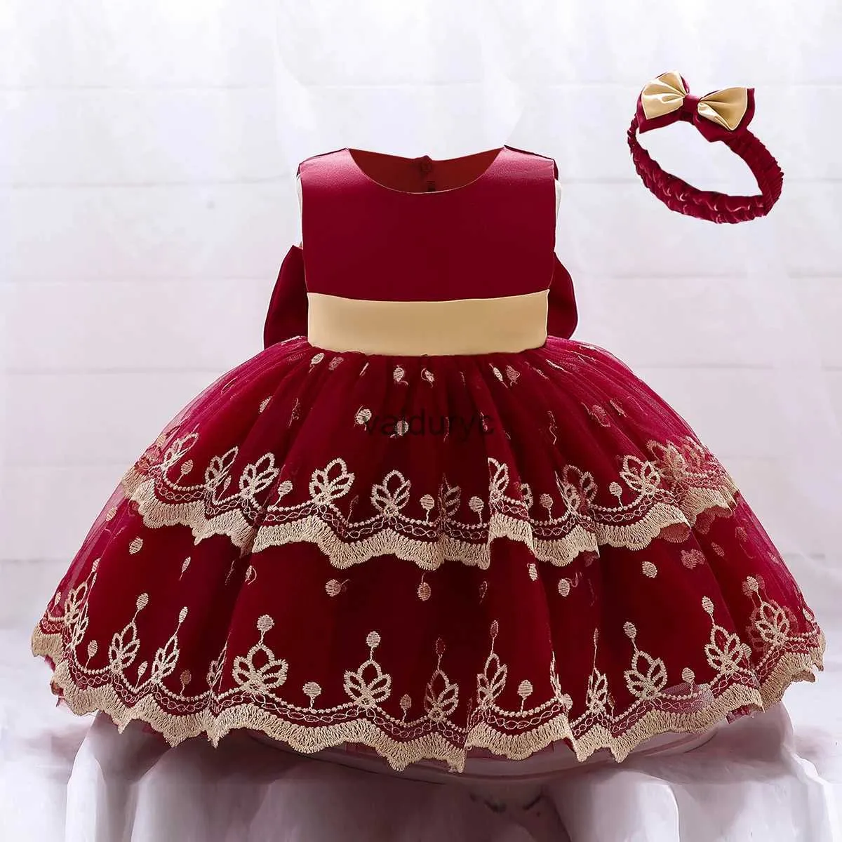 Girl's Dresses Infant Summer Baby Girl Dresses Bow Lace Newborn Baptism Princess Dress For Girls Birthday Party Dress Toddler Christening Gown H240508