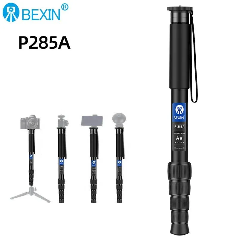 Monopods Bexin P285A Professionell aluminiumlegering Portable Travel Monopod Bracket kan stå med TriPod Ballhead för digital DSLR -kamera