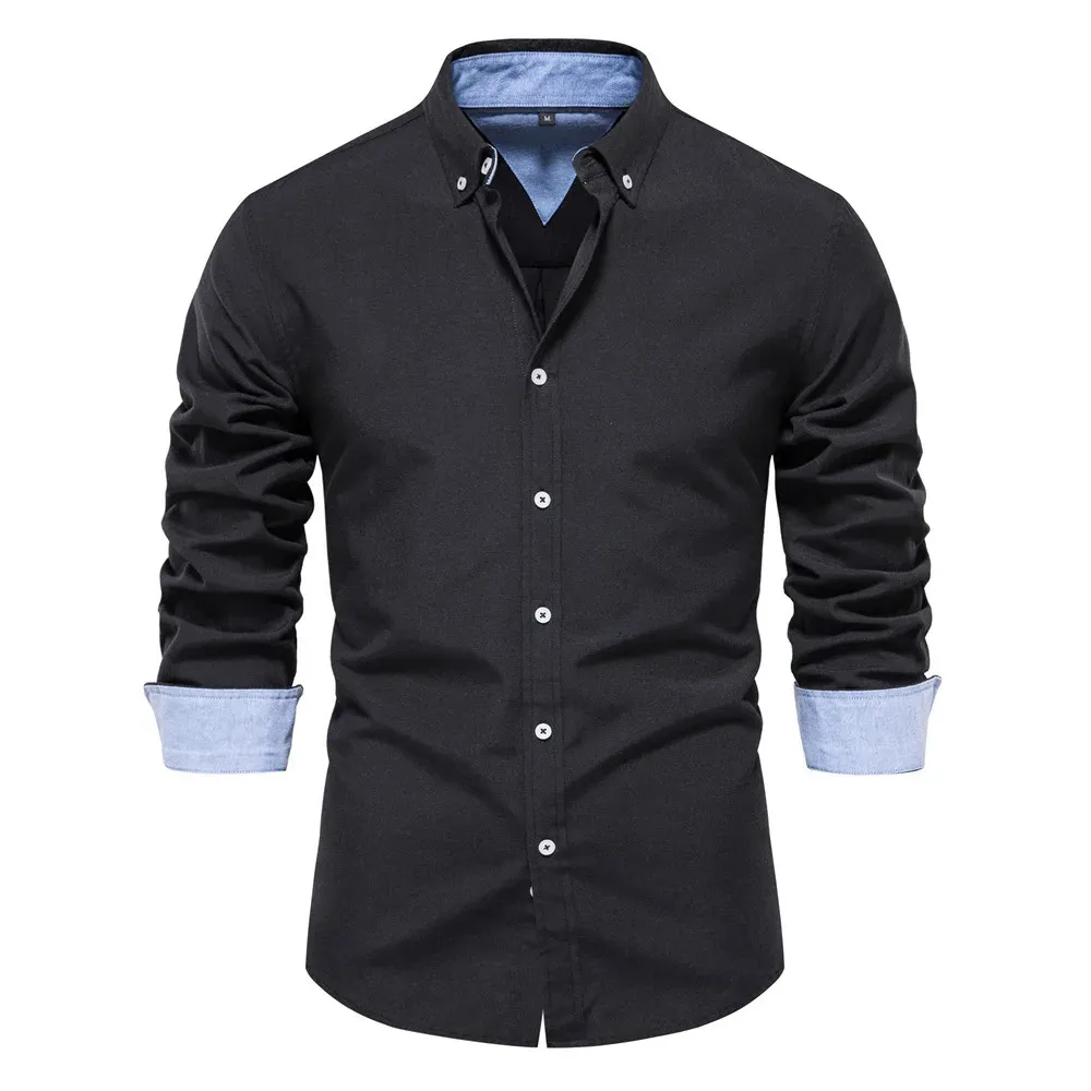 Automne coton Oxford chemise hommes à manches longues boutonné couleur unie affaires sociales qualité décontracté chemises noires pour 240111