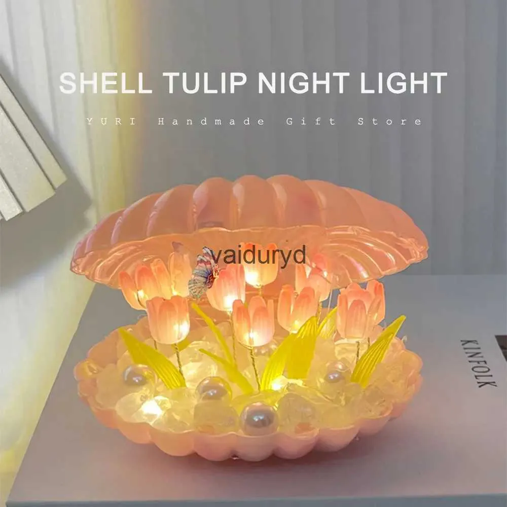 Autre décor à la maison Shell Tulip Night Light Handmade DIY Cadeau Chambre Ambiance Lampe Home Decor Girl Anniversaire Surprise Valentine Fête des Mères Vaiduryd