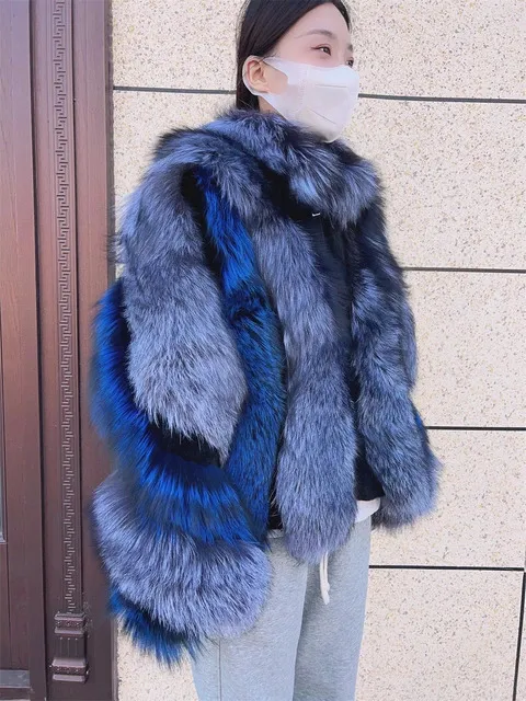 女性の本物の毛皮コート シルバーフォックスファーショートジャケット
