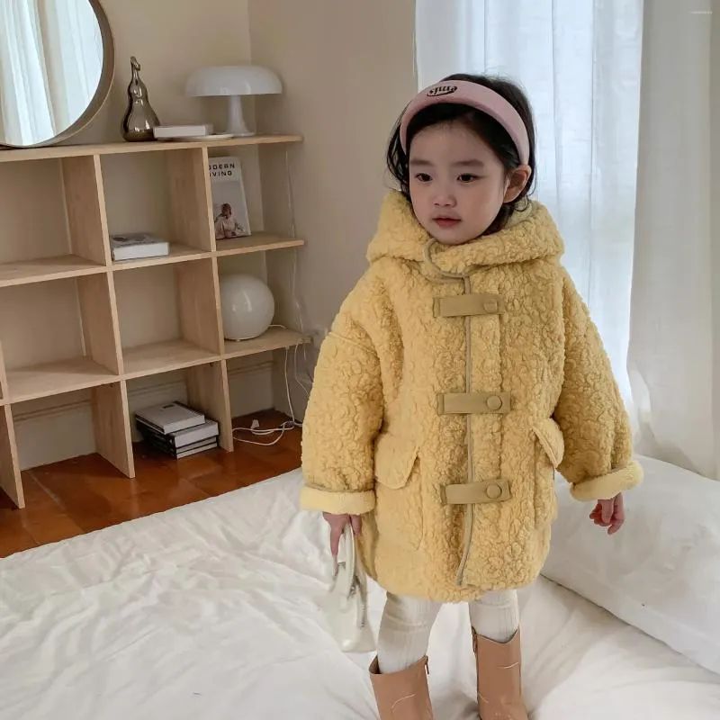 Jackets Autumn Winter Pink Jacket Faux Fur Teddy Bear Long Coat Wool Children 2024 Lamb Little Girls Childrens Boutique Clothing