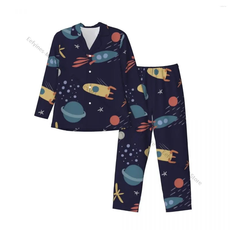Vêtements de nuit pour hommes Space Stars Planètes et fusées Hommes Pyjamas à manches longues Costume masculin Set Homewear