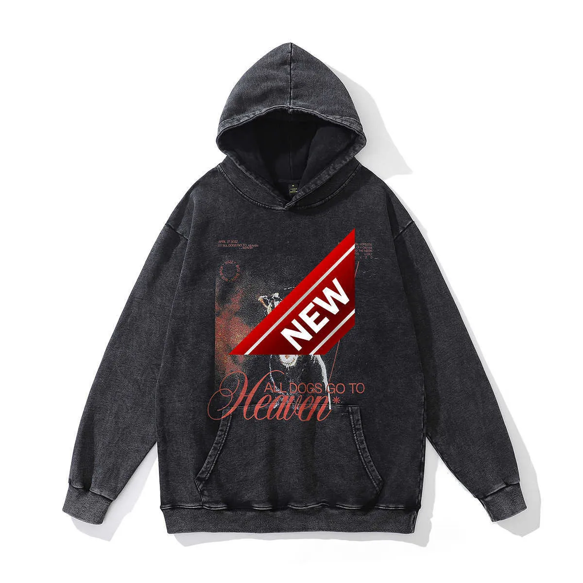 N6QV Autumn Street American Unisex Hooded Sweter Men's Lose, umyty stary pullover