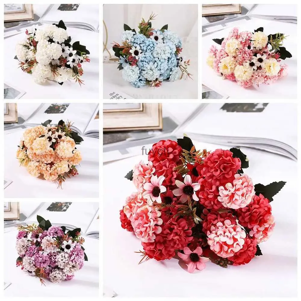 Andra konst och hantverk Artificiella blommor Retro Silk Rose Bouquet Hydrangea Peony Vintage Bride Holding Fake Flower Home Wedding Decoration Accessories YQ240111