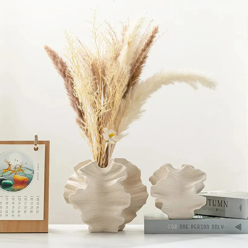 CAPIRON Vase en céramique corail Art nordique Beige mat conteneur pour fleur Pampas herbe salon table centres de table décoration 240110