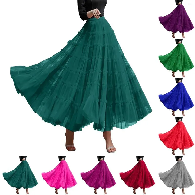 Jupes Femmes Tulle Jupe À Volants Multicouche Maille Une Ligne Tier Tutu Bal De Mariage Longue Femmes Midi Ballet Preppy