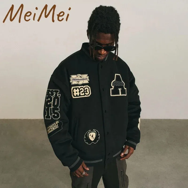 European Hiphop Letter Male Coat American High Street Black Baseball Jacket Men Retro Embroidery Allmatch Loose for 240111
