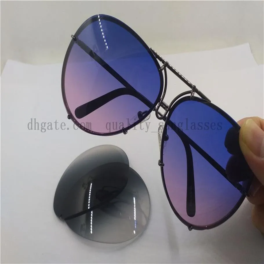 2019 New Fashion P'8478 Sunglasses Gun Frame Blue Purple Lens with Box 66mm交換レンズ302i