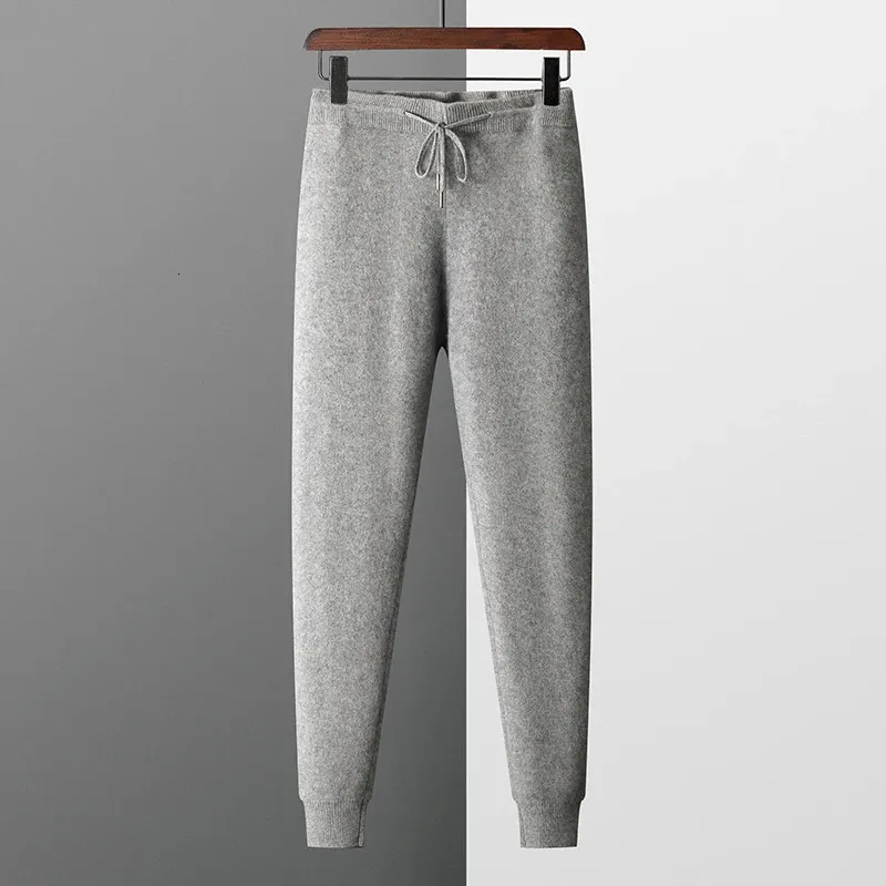 selling SXXL 100% pure cashmere mens leggings highend knitted comfortable casual wide legged pants product 240111